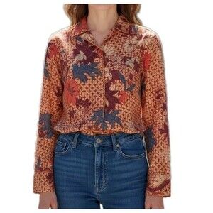 Ulla Johnson 100% Silk Floral Garden Rose Nude Buttoned Blouse Size Petite